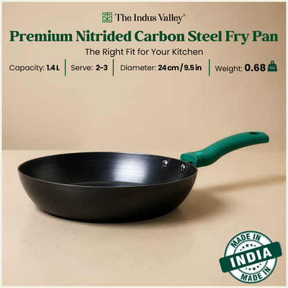 Nitrided Carbon Steel Fry Pan 24 cm | Rust-Free | No Sticking