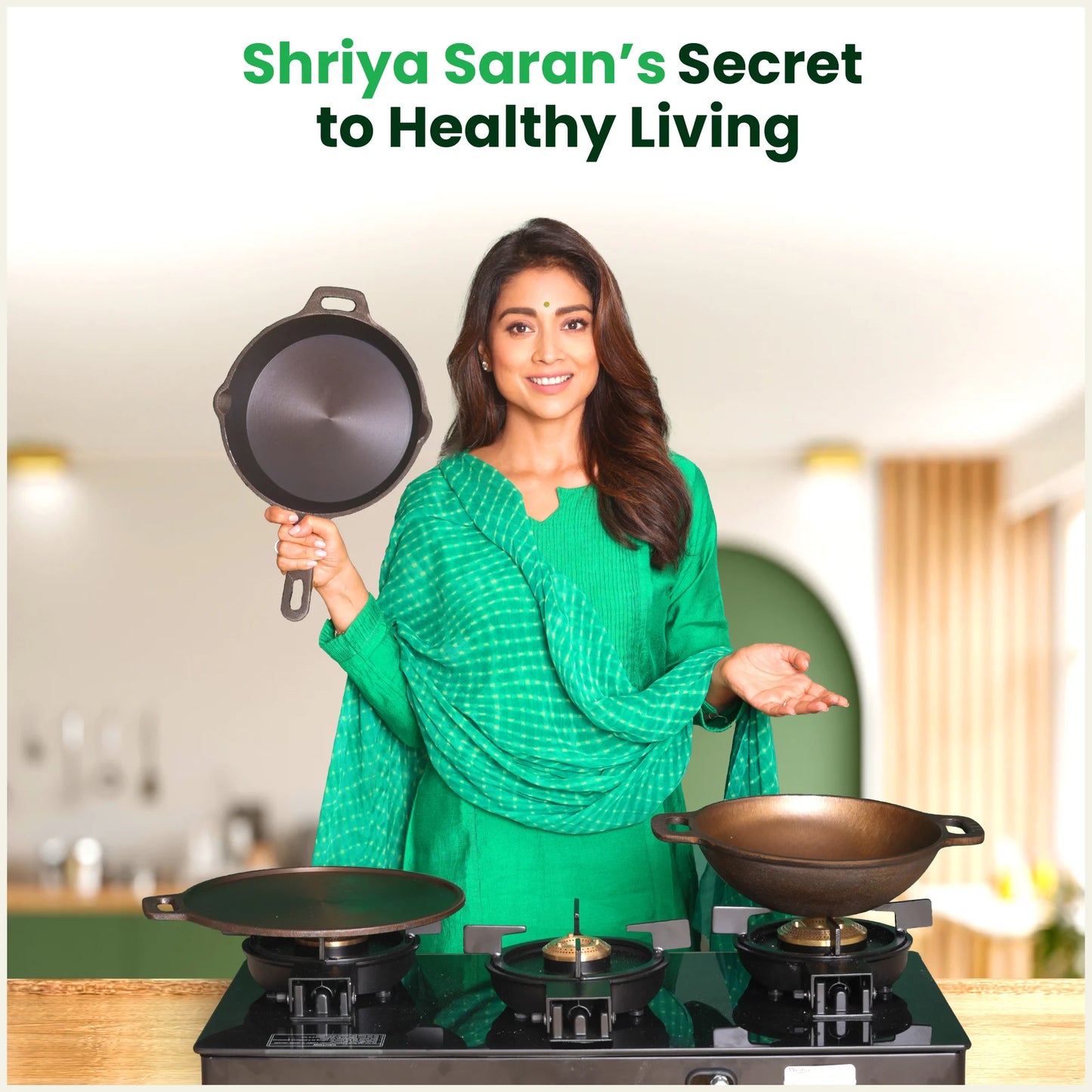 CASTrong Cast Iron Kadai, Flat Handle,Pre-seasoned, Nonstick, Premium Quality, Toxin-free, 2.5 L/2.4 Kg/10 In