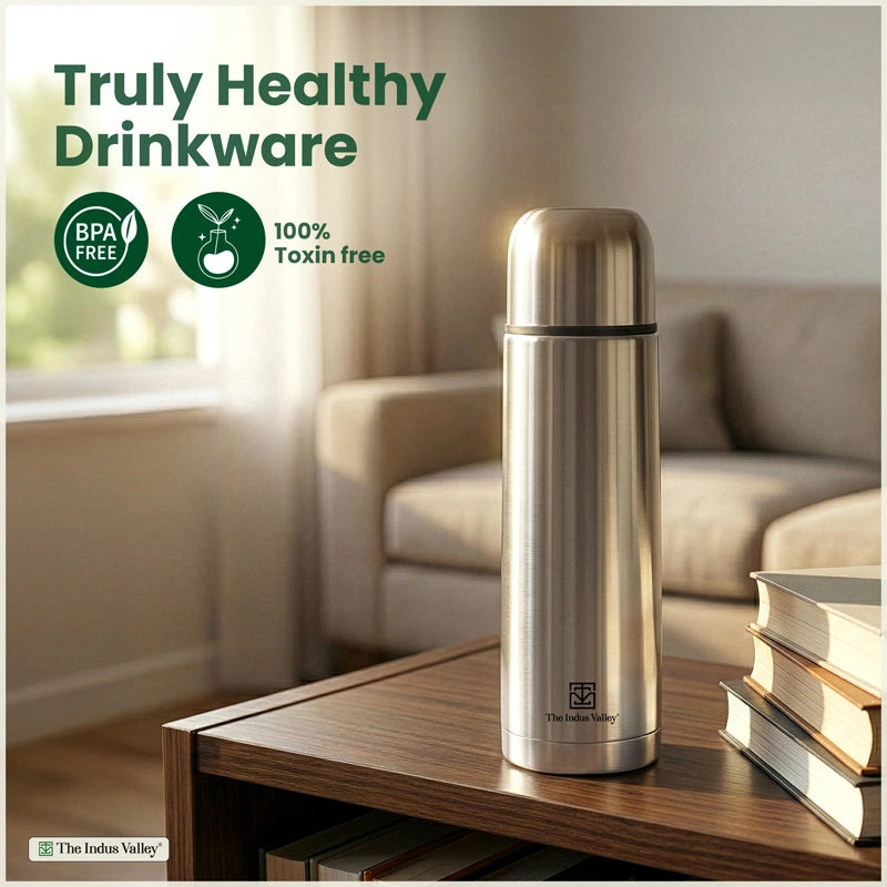 Stainless steel Vacuum insulated Bullet flask with flip Lid – Double Wall, Vacuum insulated, Hot & Cold 1000ml