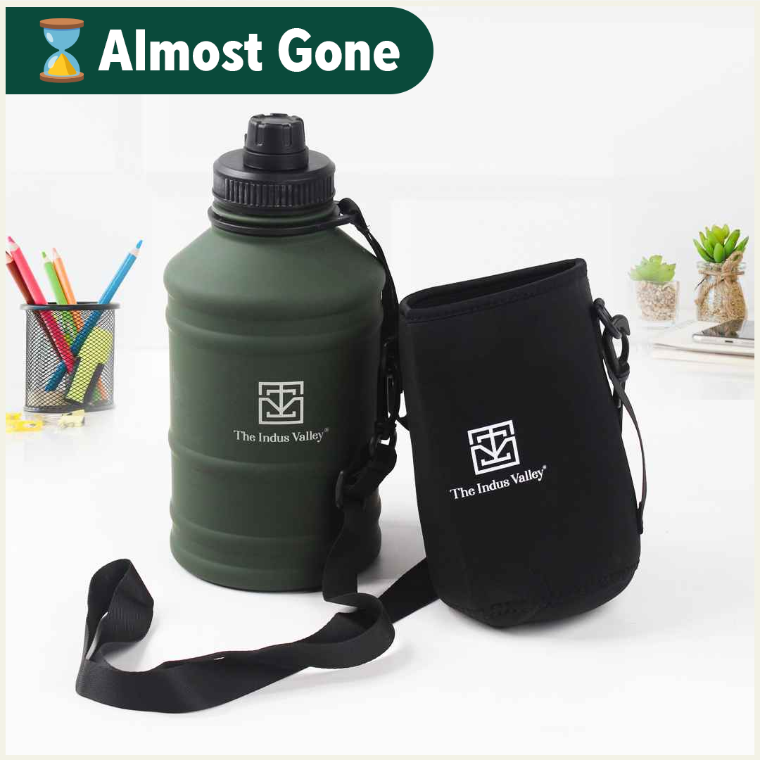 Premium Stainless Steel Water Bottle | Single Walled | Shockproof Sleeve | Green Colour | 2.2 Litre