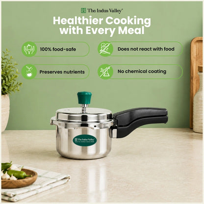 Premium Tri-ply Stainless Steel Narrow Pressure Cooker 1.5L, 100% Food-Safe, 3 Layer Thick Body, Heavy Bottom, 5 Yr Warranty, Induction & Gas