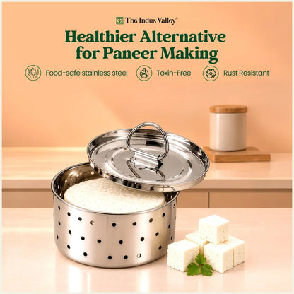 Premium Stainless Steel Paneer Maker 410ml/550ml, 100% Rust Free, Food Grade, Toxin-Free, Easy Homemade Paneer Making, 3-Piece Set