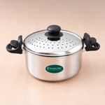 Premium Stainless Steel Rice Pot with Strainer Lid & Lock free Bakelite Handles 2.5/3.5L/5L, Tri-ply 3-Layer Heavy Bottom | Noodle/Pasta/Corn/Soya/Veggies Boiler Pot, Steamer Cooker, Induction & Gas