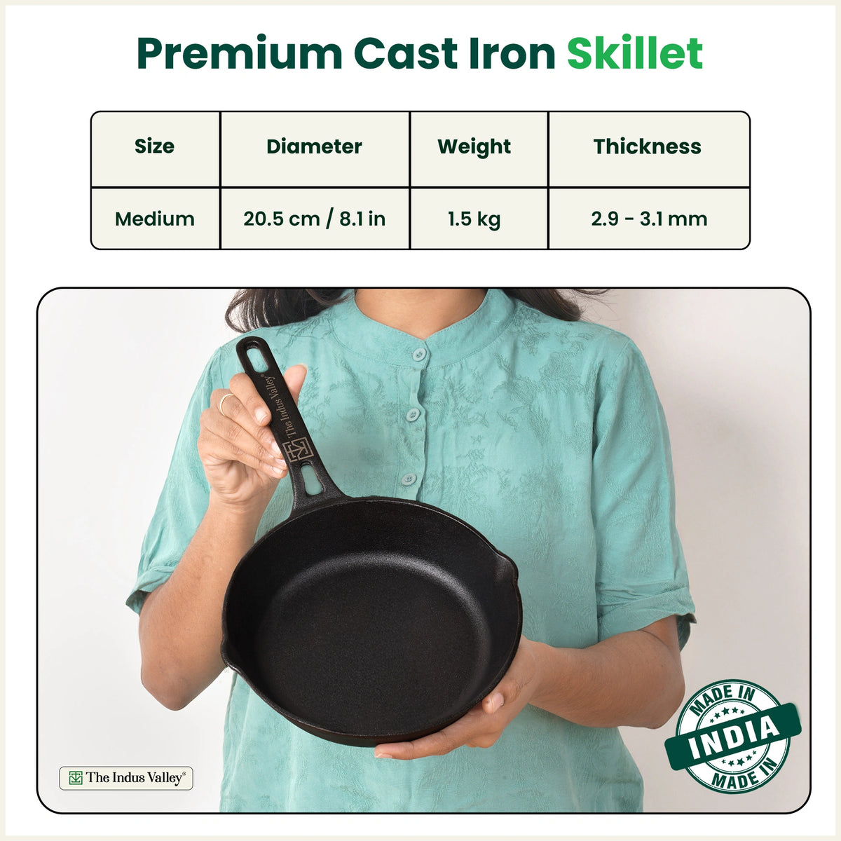 Premium CASTrong Cast Iron fry pan/ skillet 20.5 cm Pre-seasoned, Naturally Nonstick, 100% Pure, Toxin-free, Fry pan for Kitchen Use 2 kg