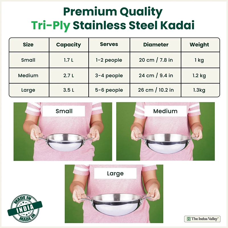 TurboCuk Tri-ply Stainless Steel Kadai 1.7/2.7/3.5L, Premium Quality, 3 Layer Thick Body, 100% Toxin-free, Non-stick, Induction & Gas, Free ₹ 110 Spatula