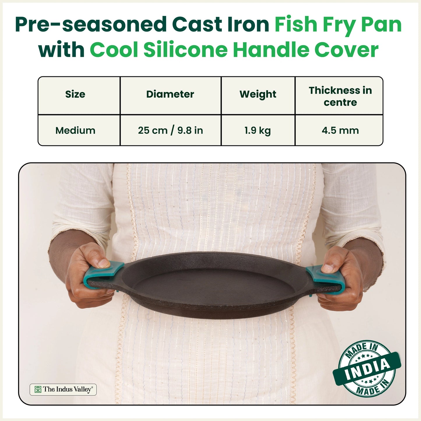 CASTrong Cast Iron Fish Fry pan, Pre-seasoned, Naturally Nonstick, 100% Pure, Toxin-free fry pan 8 In/20.8 cm/1.7 kg