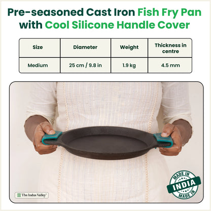 CASTrong Cast Iron Fish Fry pan, Pre-seasoned, Naturally Nonstick, 100% Pure, Toxin-free fry pan 8 In/20.8 cm/1.7 kg