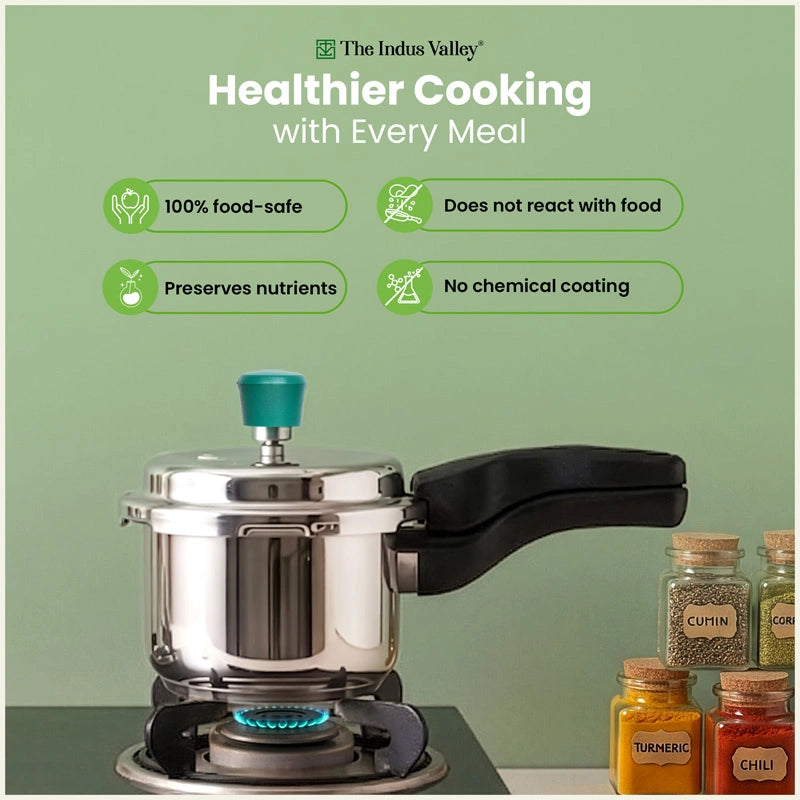 Premium Stainless Steel  Narrow Pressure Cooker – 1.5 Ltr, Heavy Bottom, 100% Safe, ISI Certified, 3 Yr Warranty, Induction & Gas