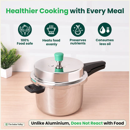 RapidCuk Tri-Ply Stainless Steel Pressure Cooker for Kitchen, 100% Food-Safe, Premium Quality, 3 Layer Thick Body, Heavy Bottom, 5 Yr Warranty, Induction & Gas, 2/3/5L