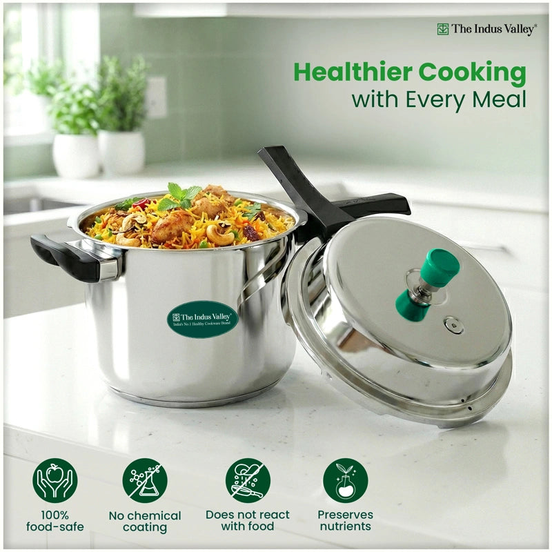 Premium Stainless Steel Outer Lid Pressure Cooker 8L, Premium Quality, Heavy Bottom, 100% Safe, ISI Certified, 3 Yr Warranty, Induction & Gas