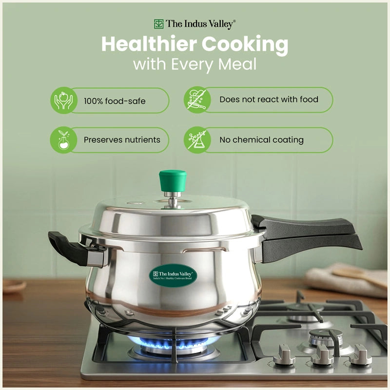 Premium Stainless Steel Outer Lid Handi Pressure Cooker 5.5L, Premium Quality, Heavy Bottom, 100% Safe, ISI Certified, 3 Yr Warranty, Induction & Gas