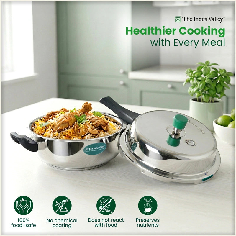 Premium Stainless Steel Outer Lid Pressure Pan 3/5L, Premium Quality, 3 Layer Heavy Bottom, 100% Food-safe, ISI Certified, 3 Yr Warranty, Induction & Gas