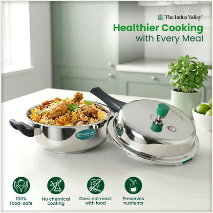 Premium Stainless Steel Outer Lid Pressure Pan 3/5L, Premium Quality, 3 Layer Heavy Bottom, 100% Food-safe, ISI Certified, 3 Yr Warranty, Induction & Gas