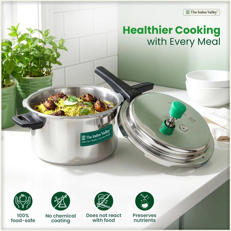 Premium Quality RapidCuk 3/5L Tri-Ply Stainless Steel Pressure Cooker for Kitchen, 100% Food-Safe, 3 Layer Thick Body, Heavy Bottom, 5 Yr Warranty, Induction & Gas