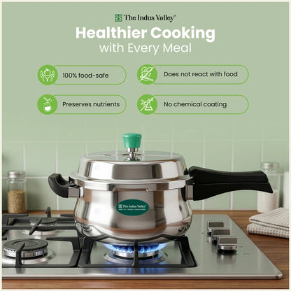 Tri-Ply Stainless Steel Outer Lid Handi Pressure Cooker 5.5L, 100% Food-Safe, 3 Layer Thick Body, Heavy Bottom, 5 Yr Warranty, Induction & Gas