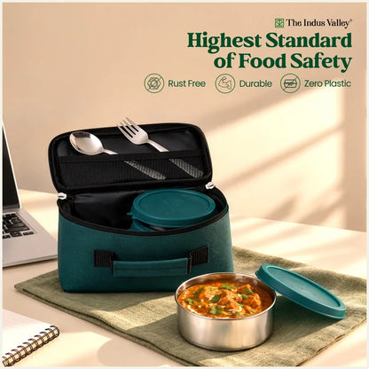304 Stainless Steel Leakproof Lunch Box Set of 4 with Fork & Spoon | 220ml × 2, 450ml × 2