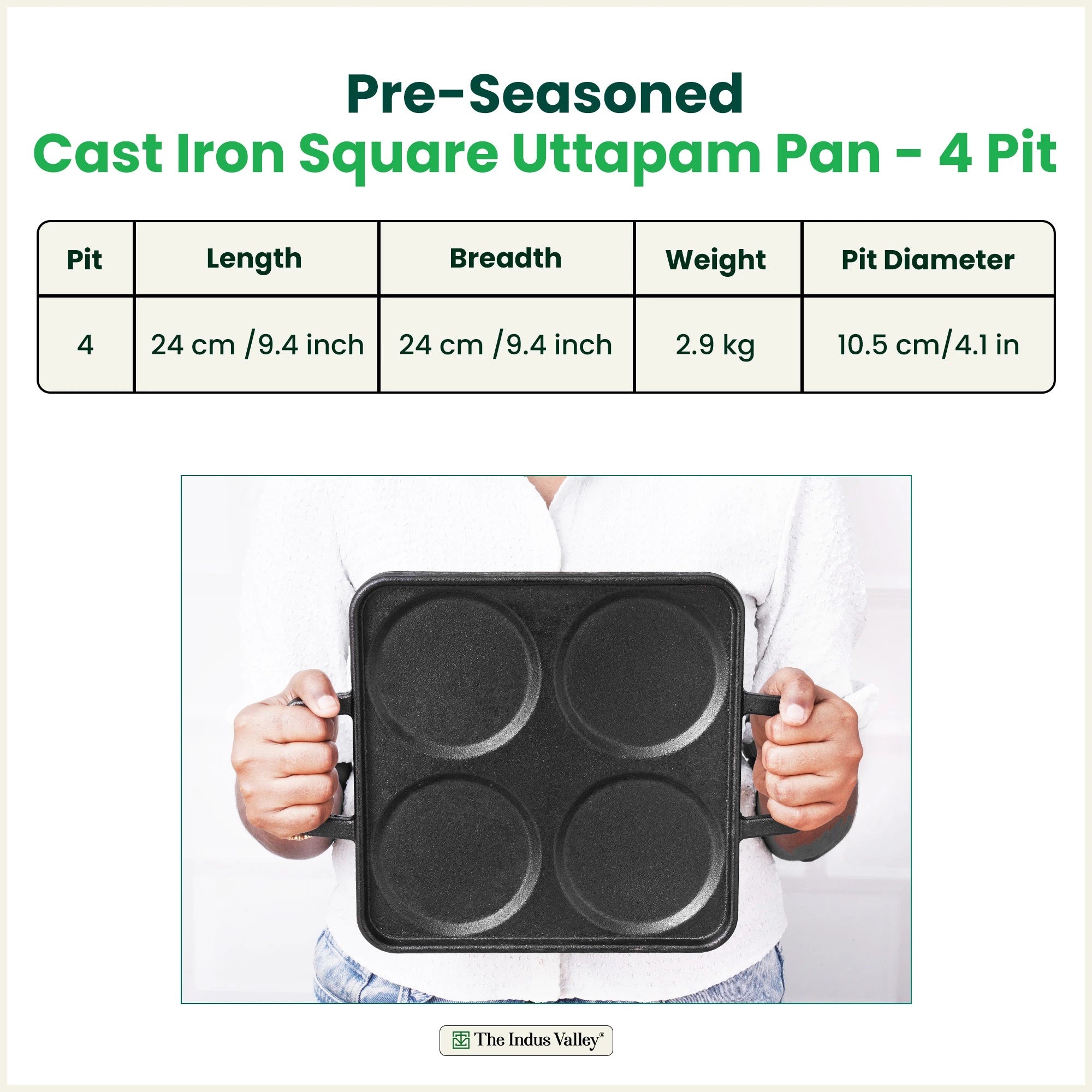4 Pit CASTrong Cast Iron Uttapam/ Set Dosa Tawa 24cm,Pre-seasoned, Toxin-free