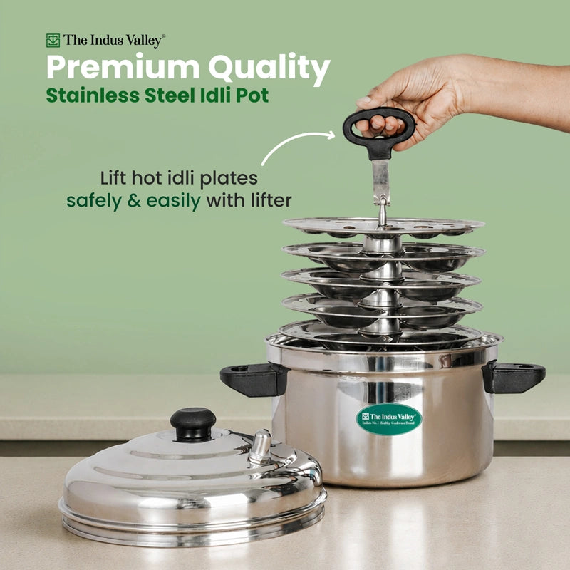 Premium Stainless Steel idlipot Regular and Mini idli plates Idli/ Momo Maker/ Veg Steaming Set, Induction & Gas compatible