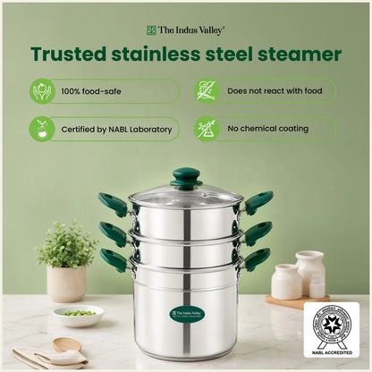 5L Premium Stainless Steel Multi-Purpose Steamer Pot Set for Idli, Momos, Dhokla, Vegetables & Steam Cooking