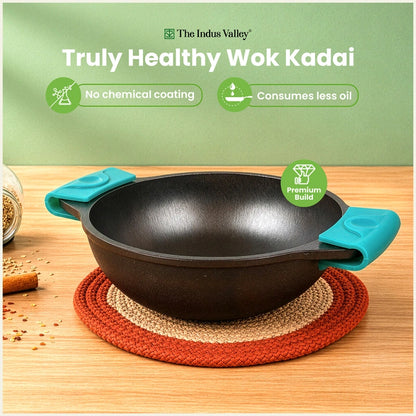 Super Smooth CASTrong Cast Iron Kadai / Wok 18.3cm & 20.7cm with Silicone Grip, Naturally Non-stick, Premium Quality, 100% Pure, Toxin-free