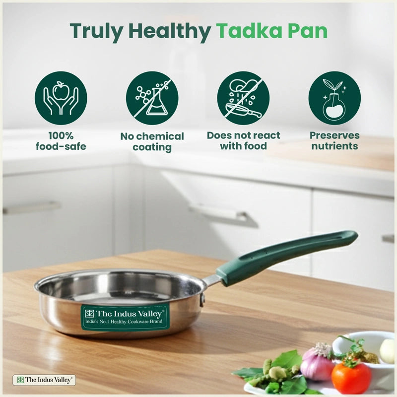 Premium Quality Stainless Steel Tadka Pan 13 cm, Soft-touch Handle, 100% Toxin-free, Non-stick, Induction & Gas