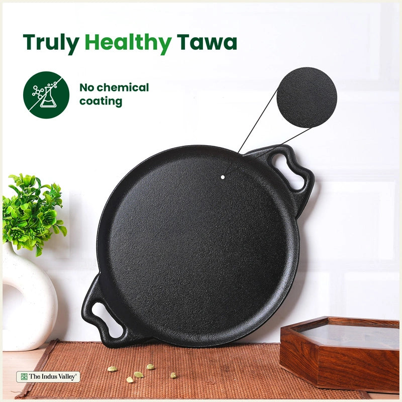 Cast iron Double handle Tawa 30.4cm, Pre-seasoned, Naturally Nonstick, 100% Pure, Toxin-free, Gas & Induction
