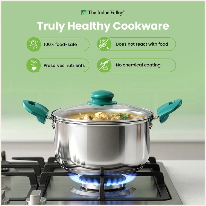 Premium Stainless Steel Impact Bonded Casserole with Glass Lid | 3-Layer Bottom | Induction & Gas Compatible | 20cm / 24cm