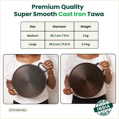Super Smooth Cast Iron Tawa,Pre-seasoned, Nonstick, 100% Pure, Toxin-free, Free ₹110 Spatula, 26.7cm/30.2cm, 2.15kg/2.3kg