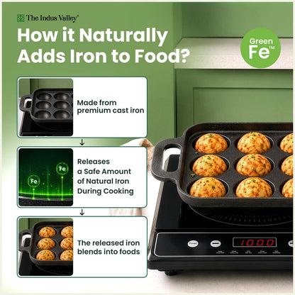 CASTrong Cast Iron Square Paniyaram Pan 9 Pit, Pre-seasoned, Naturally Nonstick, 100% Pure, Toxin-free, 1.67kg