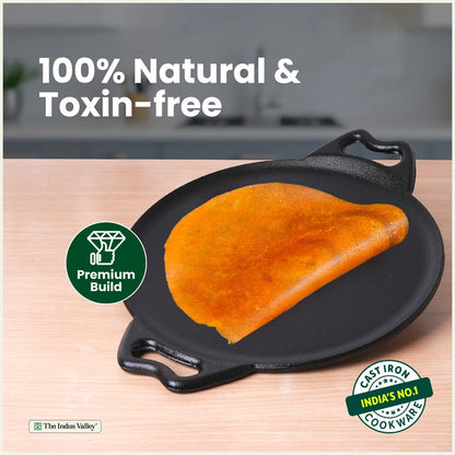 Cast iron Double handle Tawa 30.4cm, Pre-seasoned, Nonstick, 100% Pure, Toxin-free, Gas & Induction