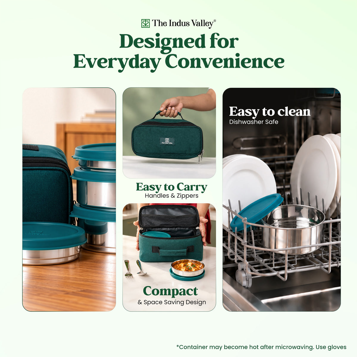 304 Stainless Steel Leakproof Lunch Box Set of 4 with Fork & Spoon | 220ml × 2, 450ml × 2