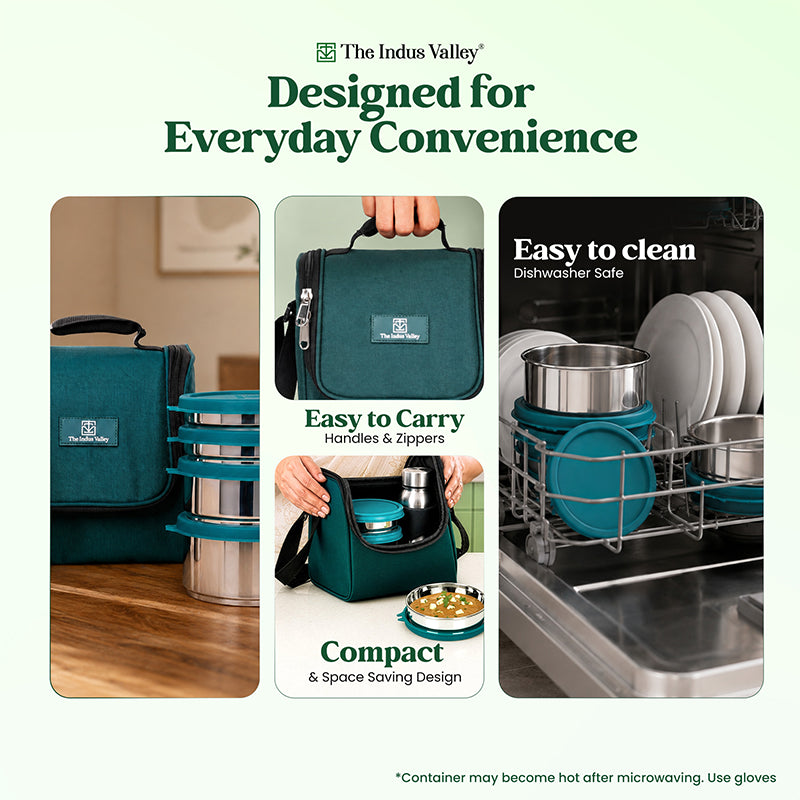 304 Stainless Steel Leakproof Lunch Box Set with Water Bottle & Insulated Carry Bag