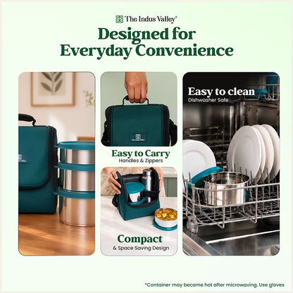 304 Stainless Steel Leakproof Lunch Box Set of 4 with 750ml Water Bottle | 450ml, 600ml & 750ml Containers