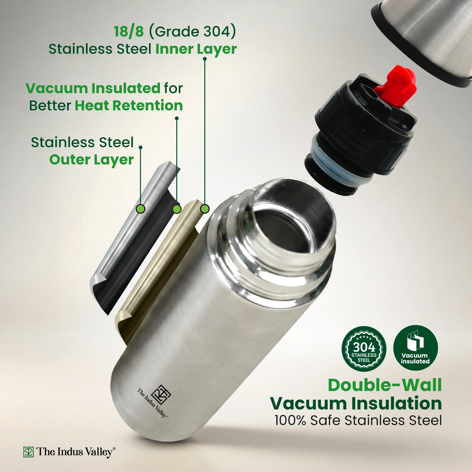 Stainless steel Vacuum insulated Bullet flask with flip Lid – Double Wall, Vacuum insulated, Hot & Cold 1000ml