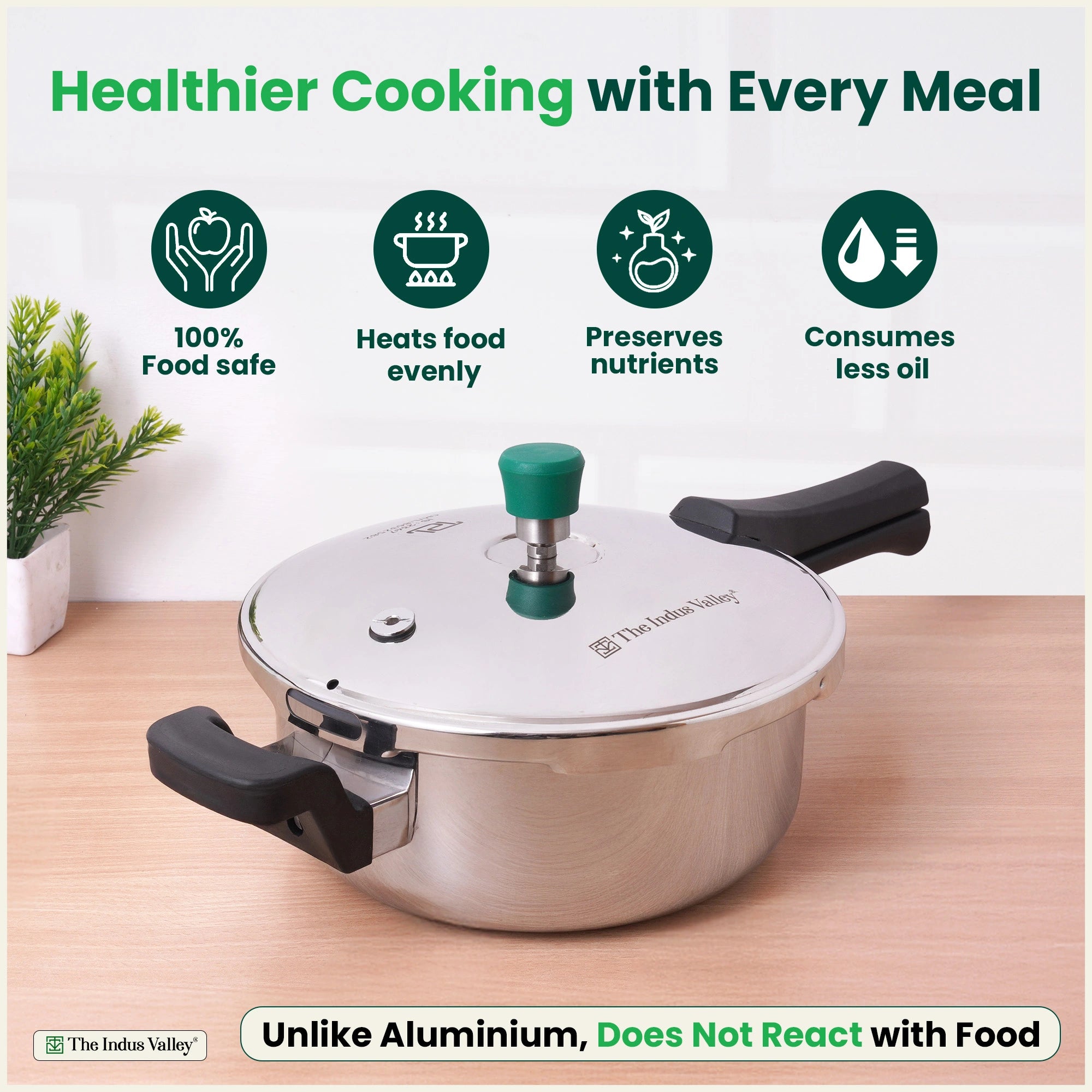 Tri-ply Stainless Steel Pressure Pan 1.5/3.5/5L, Premium Quality, 3 Layer Thick Body, Heavy Bottom, 100% Food-safe, ISI Certified, Induction & Gas