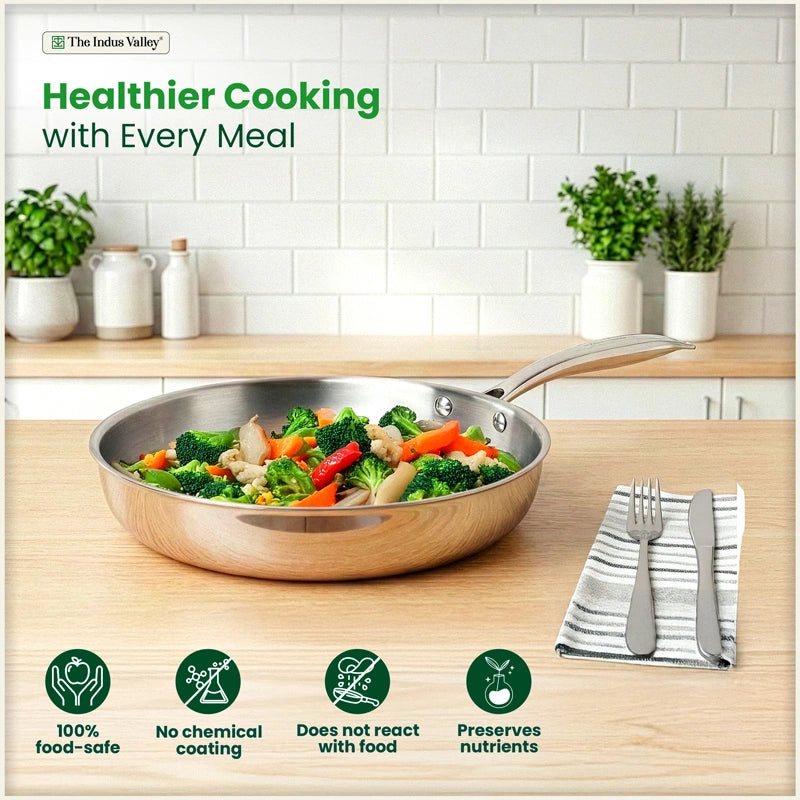 Tri-ply Stainless Steel Fry Pan, 3 Layer Thick Body, Premium Quality, 100% Toxin-free, Non-stick, Induction & Gas 20/24/26 cm