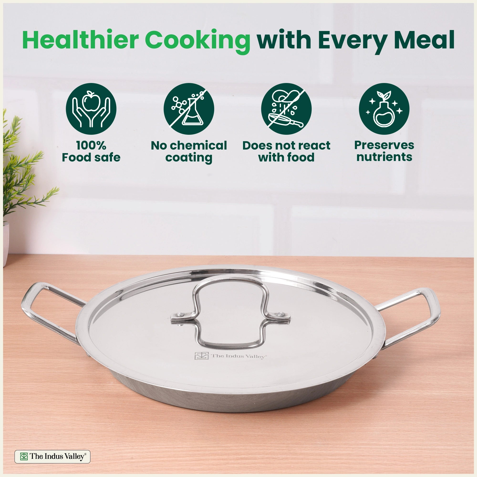 TurboCuk Tri-ply Stainless Steel Jalebi Pan 30cm, 1.5L | No Sticking, No Burning | With Steel Lid | Fast Heating, Healthy Cooking | Induction Safe