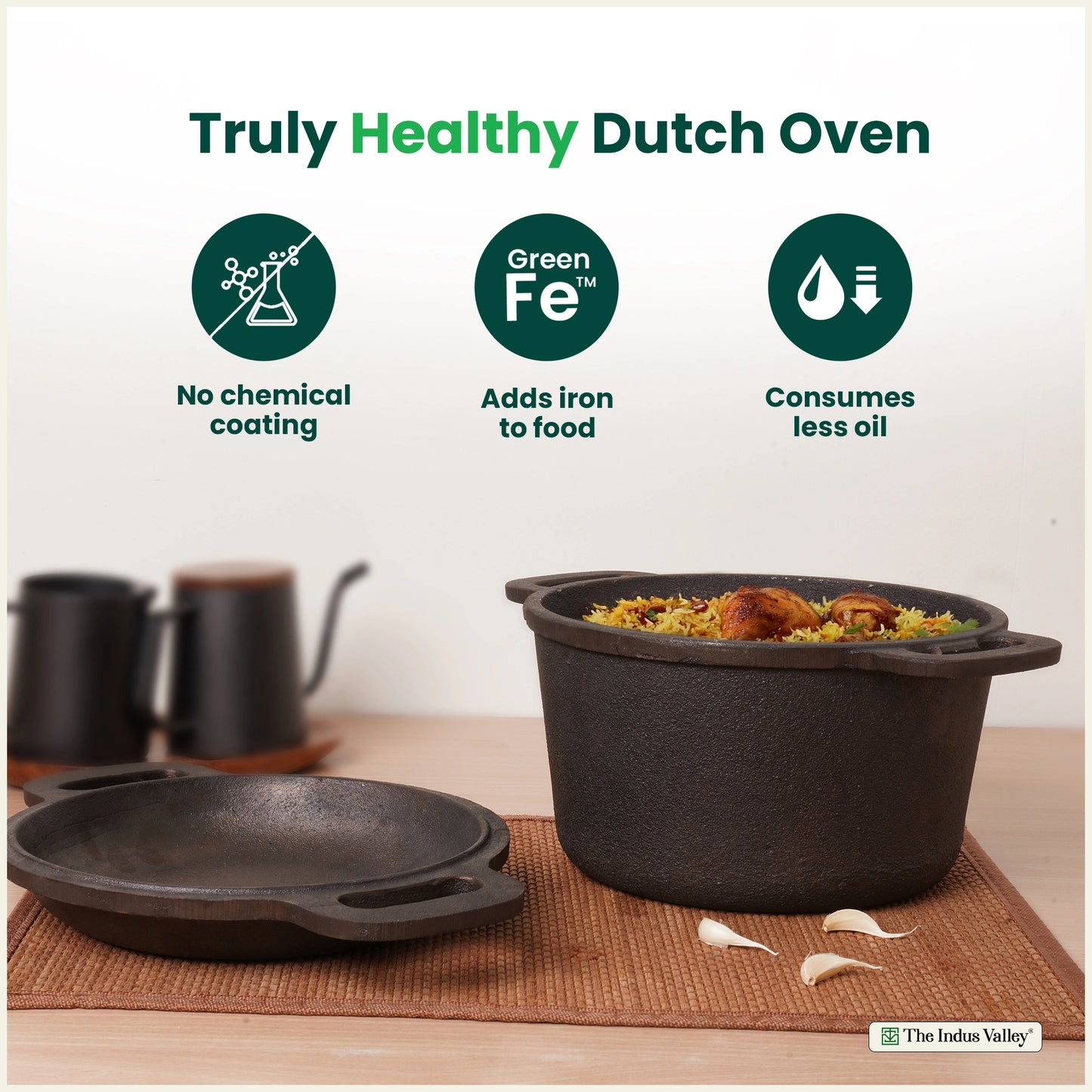 CASTrong Cast Iron Dutch Oven/ Casserole with Lid,Pre-seasoned, 100% Pure, Toxin-free, Induction, 21.4cm, 3L, 5.5kg