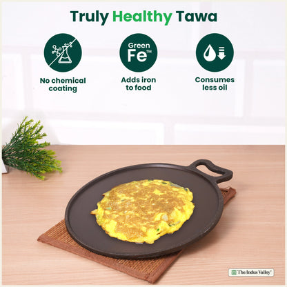 Super Smooth Cast Iron Tawa,Pre-seasoned, Nonstick, 100% Pure, Toxin-free, Free ₹110 Spatula, 26.7cm/30.2cm, 2.15kg/2.3kg