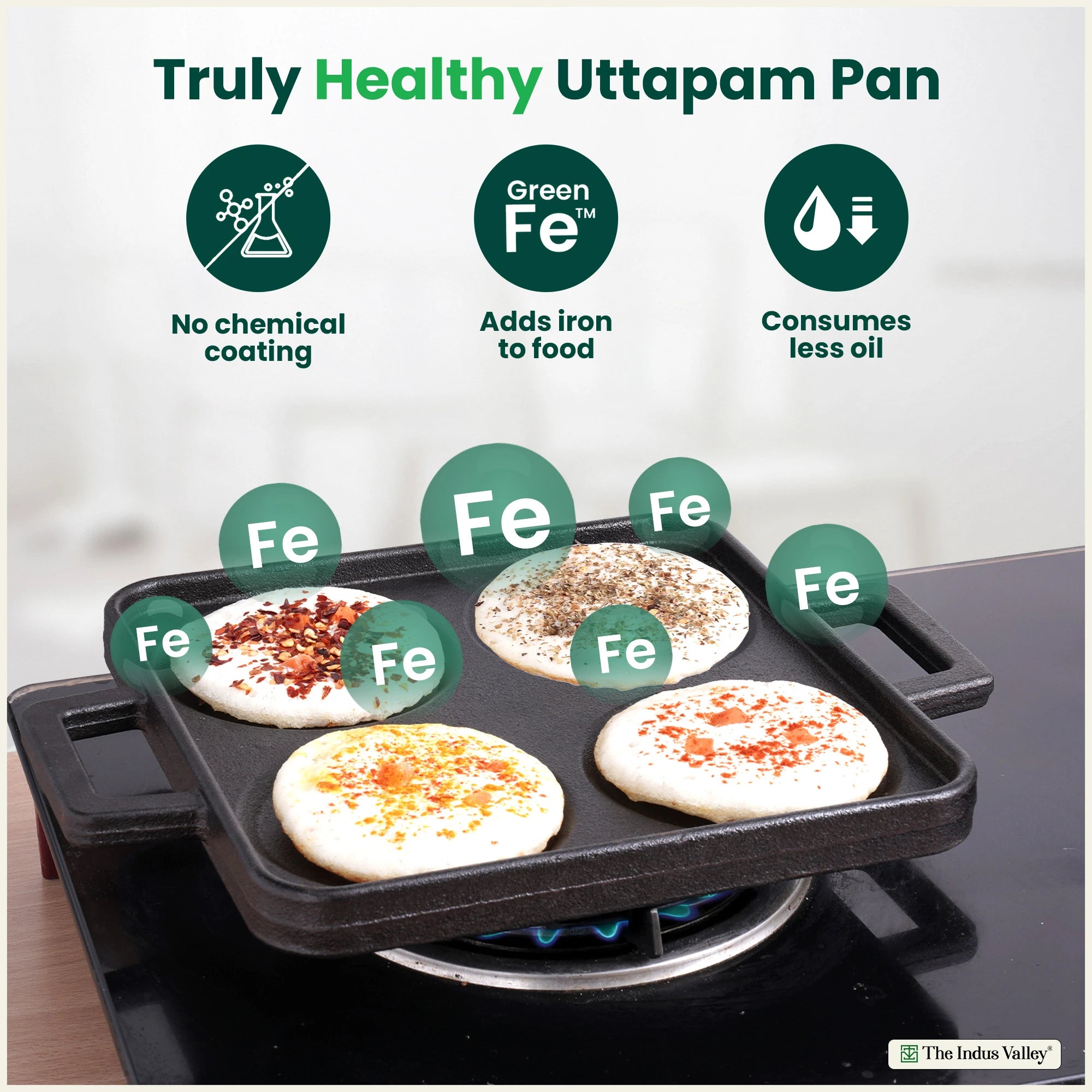 4 Pit CASTrong Cast Iron Uttapam/ Set Dosa Tawa 24cm,Pre-seasoned, Toxin-free