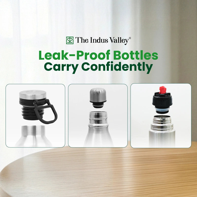 Stainless Steel Vacuum Insulated Bottle Combo 1L + 1L + 750 ml - Set of 3 – Leak Proof, Double Wall, Hot & Cold