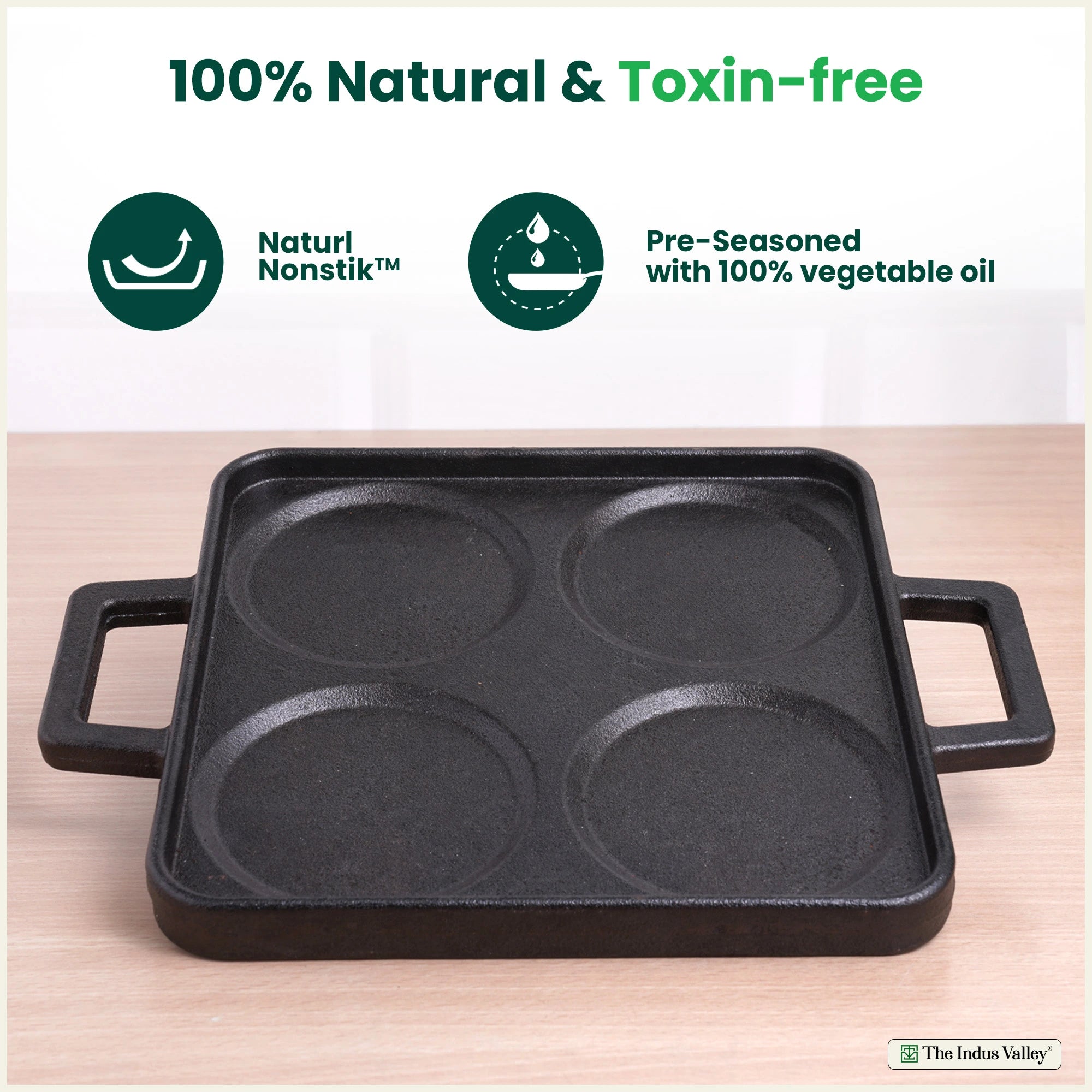 4 Pit CASTrong Cast Iron Uttapam/ Set Dosa Tawa 24cm,Pre-seasoned, Toxin-free