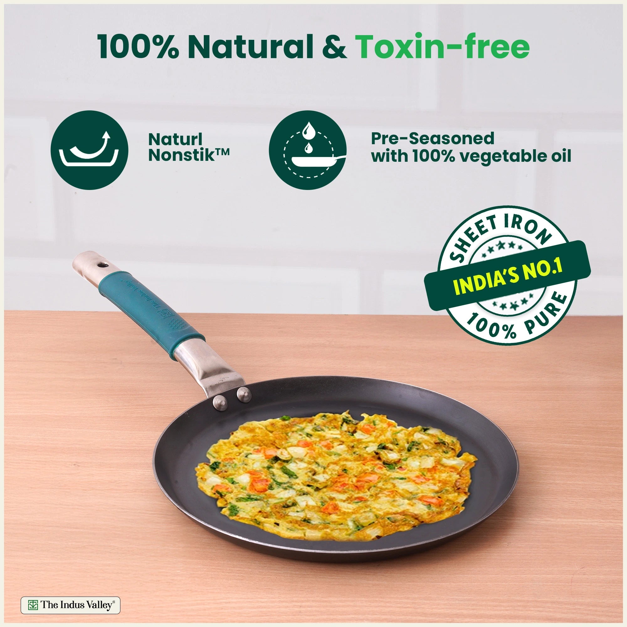 100% Pure Sheet Iron Cookware Set - Tawa(26cm), Fry Pan(25cm), Kadai(25cm) with Silicone Handle, Pre-Seasoned, Induction & Gas Compatible + Free ₹400 Tadka Pan