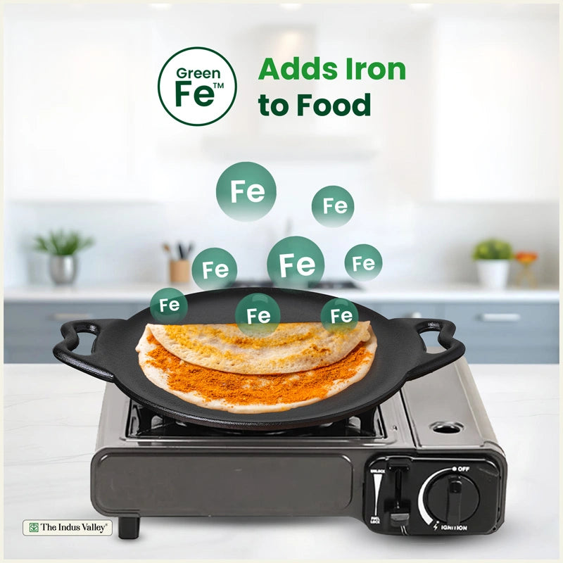 Cast iron Double handle Tawa 30.4cm, Pre-seasoned, Naturally Nonstick, 100% Pure, Toxin-free, Gas & Induction
