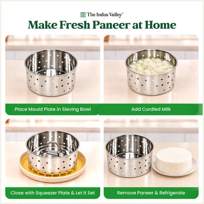 Premium Stainless Steel Paneer Maker 410ml/550ml, 100% Rust Free, Food Grade, Toxin-Free, Easy Homemade Paneer Making, 3-Piece Set