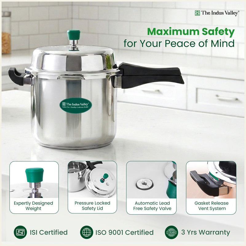 Premium Stainless Steel Outer Lid Pressure Cooker 8L, Premium Quality, Heavy Bottom, 100% Safe, ISI Certified, 3 Yr Warranty, Induction & Gas