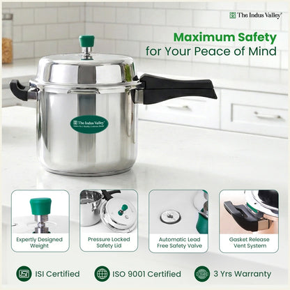 Premium Stainless Steel Outer Lid Pressure Cooker 8L, Premium Quality, Heavy Bottom, 100% Safe, ISI Certified, 3 Yr Warranty, Induction & Gas