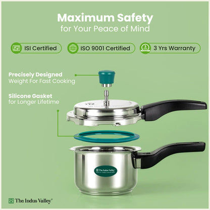 Premium Stainless Steel  Narrow Pressure Cooker – 1.5 Ltr, Heavy Bottom, 100% Safe, ISI Certified, 3 Yr Warranty, Induction & Gas