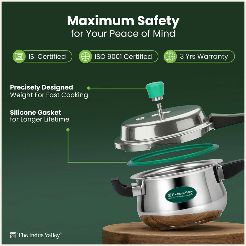 Premium Stainless Steel Outer Lid Handi Pressure Cooker 1.5L/3.5L/5.5L, Premium Quality, Heavy Bottom, 100% Safe, ISI Certified, 3 Yr Warranty, Induction & Gas
