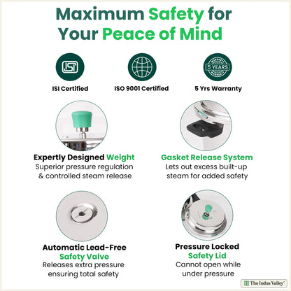RapidCuk Tri-Ply Stainless Steel Pressure Cooker for Kitchen, 100% Food-Safe, Premium Quality, 3 Layer Thick Body, Heavy Bottom, 5 Yr Warranty, Induction & Gas, 2/3/5L